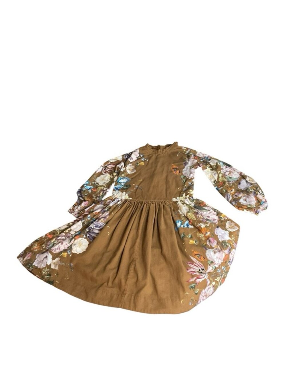Molo Girls Cordelle Dark Mustard Dress w Print of Flowers floral Ages 11-12
